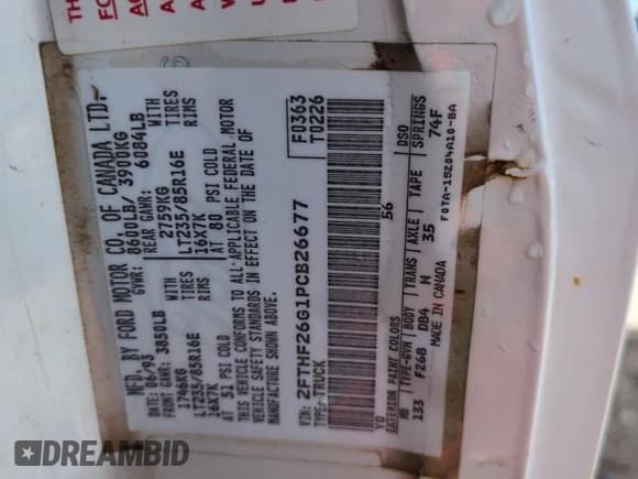 ✅ 1993 Ford F-150 • VIN: 2FTHF26G1PCB26677 • Лот: 48159235. Опубликован ранее на Copart с пробегом 194 562 миль. Бесплатный доступ к архиву аукционных продаж из США и подробный отчёт об истории автомобиля на DreamBid. Изображение 12.