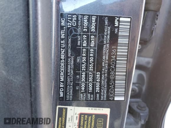 ✅ 2012 Mercedes-Benz M 350 • VIN: 4JGDA5HB8CA034361 • Lot: 91275905. Listed on Copart with 192,412 mi. Free auction sales archive from the USA and detailed vehicle history report at DreamBid. Image 13.