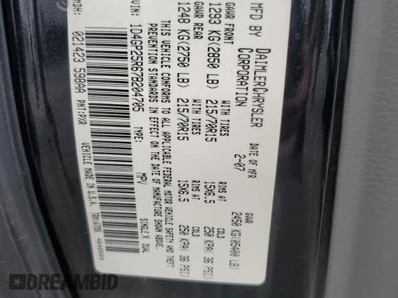 ✅ 2007 Dodge Caravan SE • VIN: 1D4GP25R67B204705 • Lot: 81151875. Wystawiony na Copart z przebiegiem 227 434 mil. Bezpłatny archiwum sprzedaży aukcyjnych z USA i szczegółowy raport historii pojazdu na DreamBid. Zdjęcie 13.