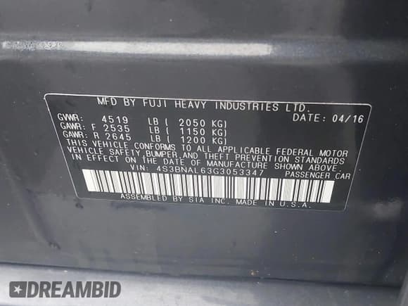 ✅ 2016 Subaru Legacy Limited • VIN: 4S3BNAL63G3053347 • Lot: 43386082. Listed on IAAI with 119,858 mi. Free auction sales archive from the USA and detailed vehicle history report at DreamBid. Image 9.