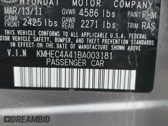 ✅ 2011 Hyundai Sonata Hybrid • VIN: KMHEC4A41BA003181 • Lot: 69565654. Listed on Copart with 226,784 mi. Free auction sales archive from the USA and detailed vehicle history report at DreamBid. Image 12.