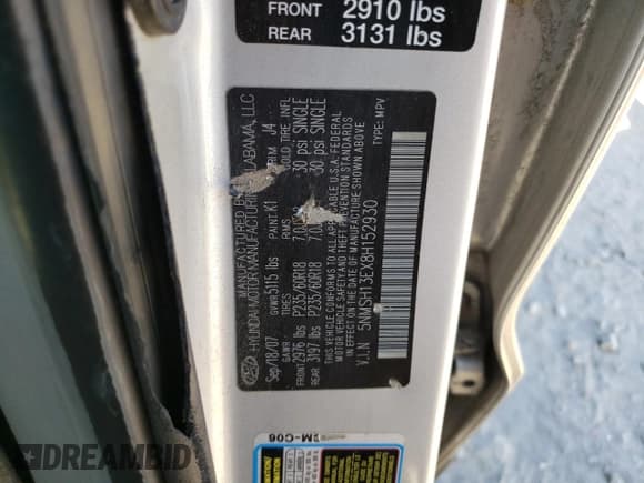 ✅ 2008 Hyundai Santa Fe SE • VIN: 5NMSH13EX8H152930 • Lot: 79689054. Listed on Copart with 284,450 mi. Free auction sales archive from the USA and detailed vehicle history report at DreamBid. Image 13.