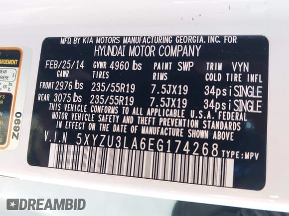 ✅ 2014 Hyundai Santa Fe • VIN: 5XYZU3LA6EG174268 • Лот: 43405738. Опубликован ранее на IAAI с пробегом 59 790 миль. Бесплатный доступ к архиву аукционных продаж из США и подробный отчёт об истории автомобиля на DreamBid. Изображение 9.