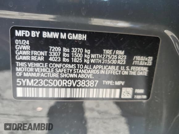 ✅ 2024 BMW XM • VIN: 5YM23CS00R9V38387 • Lot: 86828434. Listed on Copart with Not provided. Free auction sales archive from the USA and detailed vehicle history report at DreamBid. Image 15.