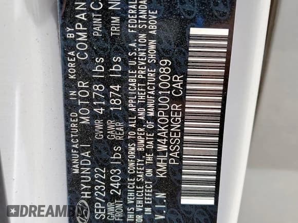 ✅ 2023 Hyundai Elantra • VIN: KMHLW4AK0PU010089 • Lot: 65418885. Listed on Copart with Not provided. Free auction sales archive from the USA and detailed vehicle history report at DreamBid. Image 13.