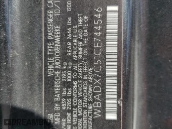 ✅ 2012 BMW 3 Series 335i • VIN: WBADX7C51CE744546 • Lot: 90635545. Listed on Copart with Not provided. Free auction sales archive from the USA and detailed vehicle history report at DreamBid. Image 12.