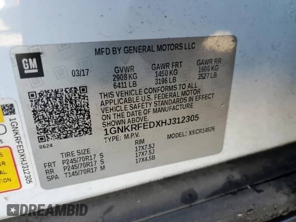 2017 Chevrolet Traverse LS z VIN 1GNKRFEDXHJ312305, wystawiony jako Copart lot #86783215 z przebiegiem 89 465 mil mil oraz Szkoda całkowita • Salvage title. Historia ofert i sprzedaży dostępna na DreamBid. Obrazek 13.