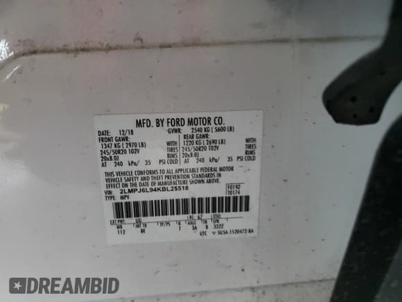 ✅ 2019 Lincoln Nautilus Reserve • VIN: 2LMPJ6L94KBL25518 • Lot: 80740365. Listed on Copart with 61,808 mi. Free auction sales archive from the USA and detailed vehicle history report at DreamBid. Image 14.