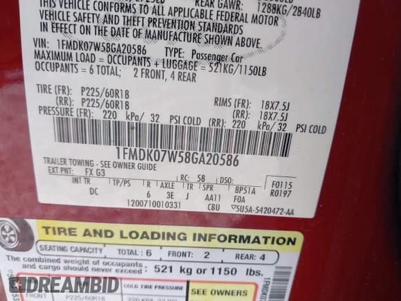 ✅ 2008 Ford Taurus X Eddie Bauer • VIN: 1FMDK07W58GA20586 • Lot: 42174308. Listed on IAAI with 291,158 mi. Free auction sales archive from the USA and detailed vehicle history report at DreamBid. Image 9.