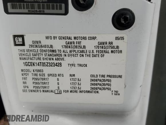 ✅ 2005 Chevrolet Silverado 1500 Z71 • VIN: 1GCEK14T05Z323428 • Лот: 84208324. Опубликован ранее на Copart с пробегом 143 828 миль. Бесплатный доступ к архиву аукционных продаж из США и подробный отчёт об истории автомобиля на DreamBid. Изображение 12.