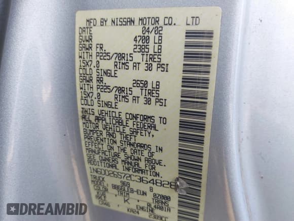 ✅ 2002 Nissan Frontier XE • VIN: 1N6DD26S72C364828 • Lot: 41762165. Listed on IAAI with 132,430 mi. Free auction sales archive from the USA and detailed vehicle history report at DreamBid. Image 9.