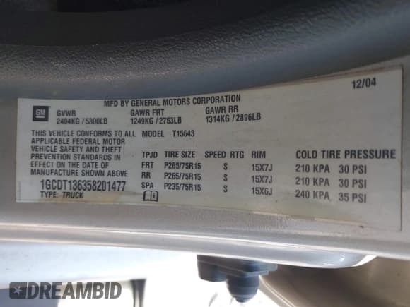 ✅ 2005 Chevrolet Colorado 1SE LS Z71 • VIN: 1GCDT136358201477 • Лот: 43534635. Опубликован ранее на IAAI с пробегом 175 953 миль. Бесплатный доступ к архиву аукционных продаж из США и подробный отчёт об истории автомобиля на DreamBid. Изображение 9.