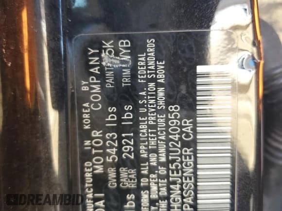 ✅ 2018 Genesis G80 3.8L • VIN: KMHGN4JE5JU240958 • Lot: 71622635. Listed on Copart with 157,172 mi. Free auction sales archive from the USA and detailed vehicle history report at DreamBid. Image 12.