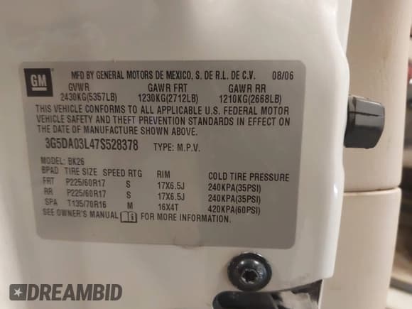 ✅ 2007 Buick Rendezvous CX • VIN: 3G5DA03L47S528378 • Lot: 43614980. Wystawiony na IAAI z przebiegiem 159 600 mil. Bezpłatny archiwum sprzedaży aukcyjnych z USA i szczegółowy raport historii pojazdu na DreamBid. Zdjęcie 9.