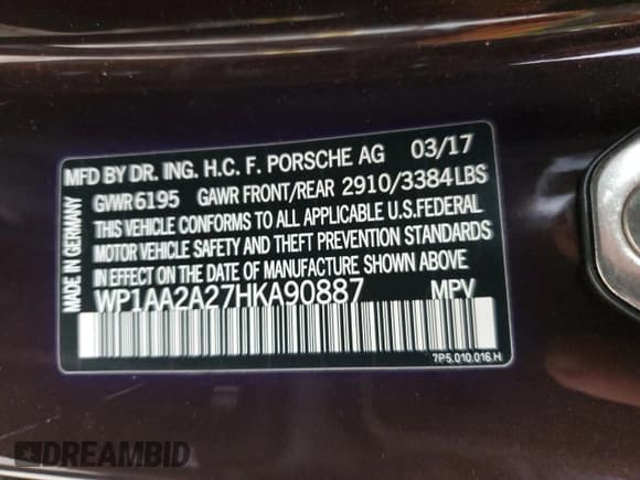 ✅ 2017 Porsche Cayenne • VIN: WP1AA2A27HKA90887 • Lot: 43942063. Listed on Copart with 53,013 mi. Free auction sales archive from the USA and detailed vehicle history report at DreamBid. Image 15.