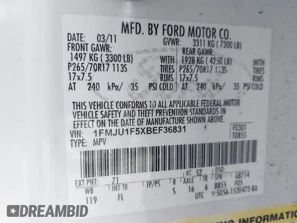 ✅ 2011 Ford Expedition XL • VIN: 1FMJU1F5XBEF36831 • Lot: 42802446. Wystawiony na IAAI z przebiegiem 122 111 mil. Bezpłatny archiwum sprzedaży aukcyjnych z USA i szczegółowy raport historii pojazdu na DreamBid. Zdjęcie 9.