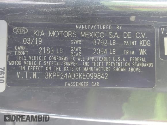 ✅ 2019 Kia Forte LXS • VIN: 3KPF24AD3KE099842 • Лот: 43074965. Опубликован ранее на IAAI с пробегом 122 862 миль. Бесплатный доступ к архиву аукционных продаж из США и подробный отчёт об истории автомобиля на DreamBid. Изображение 9.