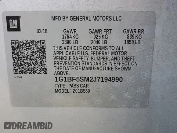 ✅ 2018 Chevrolet Cruze Premier • VIN: 1G1BF5SM2J7194990 • Lot: 62972913. Listed on Copart with 103,934 mi. Free auction sales archive from the USA and detailed vehicle history report at DreamBid. Image 12.