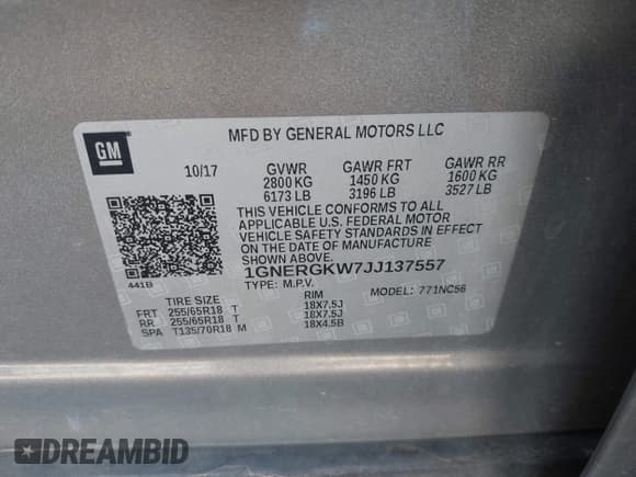 ✅ 2018 Chevrolet Traverse LT Cloth • VIN: 1GNERGKW7JJ137557 • Lot: 43587309. Wystawiony na IAAI z przebiegiem 94 684 mil. Bezpłatny archiwum sprzedaży aukcyjnych z USA i szczegółowy raport historii pojazdu na DreamBid. Zdjęcie 9.