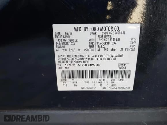 ✅ 2017 Ford Police Interceptor Utility • VIN: 1FM5K8AT7HGD25346 • Lot: 43437253. Listed on IAAI with 161,174 mi. Free auction sales archive from the USA and detailed vehicle history report at DreamBid. Image 9.