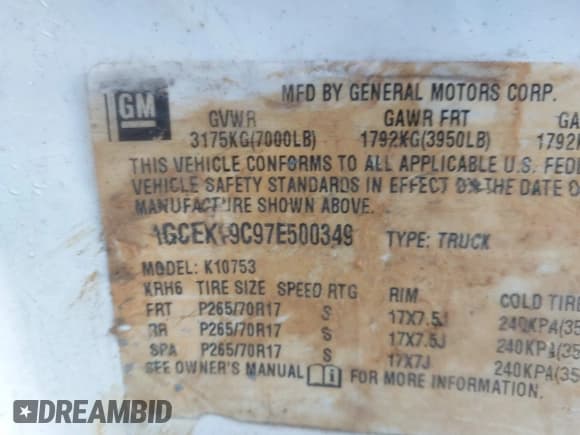 ✅ 2007 Chevrolet Silverado 1500 Work Truck • VIN: 1GCEK19C97E500349 • Лот: 43659427. Опубликован ранее на IAAI с пробегом 338 333 миль. Бесплатный доступ к архиву аукционных продаж из США и подробный отчёт об истории автомобиля на DreamBid. Изображение 9.