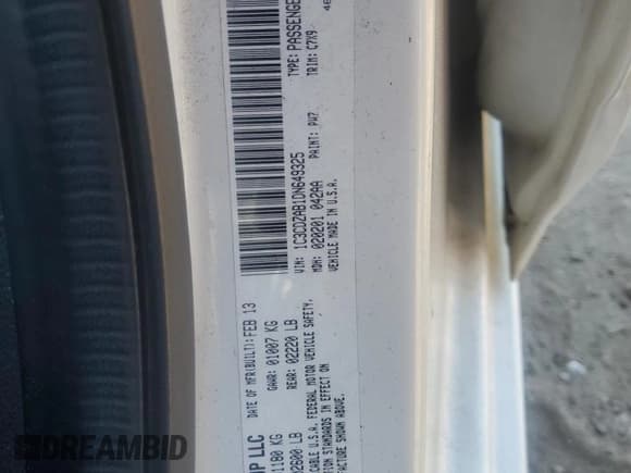 ✅ 2013 Dodge Avenger SE • VIN: 1C3CDZAB1DN649325 • Lot: 77204044. Listed on Copart with 250,087 mi. Free auction sales archive from the USA and detailed vehicle history report at DreamBid. Image 13.