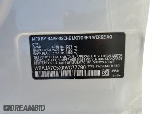 ✅ 2019 BMW 5 Series 530i xDrive • VIN: WBAJA7C5XKWC77790 • Lot: 61761925. Listed on Copart with 75,583 mi. Free auction sales archive from the USA and detailed vehicle history report at DreamBid. Image 13.