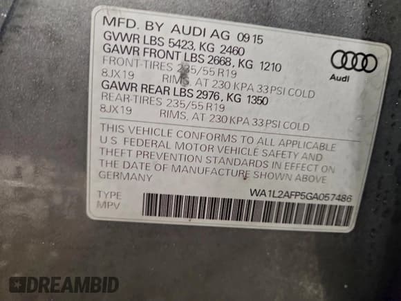 ✅ 2016 Audi Q5 Premium Plus • VIN: WA1L2AFP5GA057486 • Lot: 94932115. Wystawiony na Copart z przebiegiem 148 410 mil. Bezpłatny archiwum sprzedaży aukcyjnych z USA i szczegółowy raport historii pojazdu na DreamBid. Zdjęcie 14.