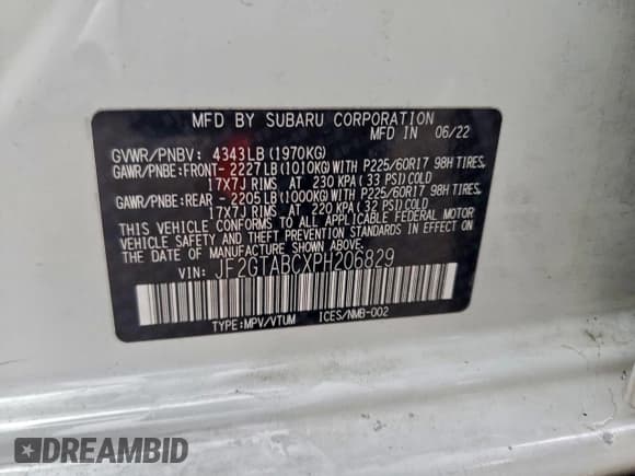 ✅ 2023 Subaru Crosstrek • VIN: JF2GTABCXPH206829 • Lot: 95712305. Wystawiony na Copart z przebiegiem 55 151 mil. Bezpłatny archiwum sprzedaży aukcyjnych z USA i szczegółowy raport historii pojazdu na DreamBid. Zdjęcie 13.