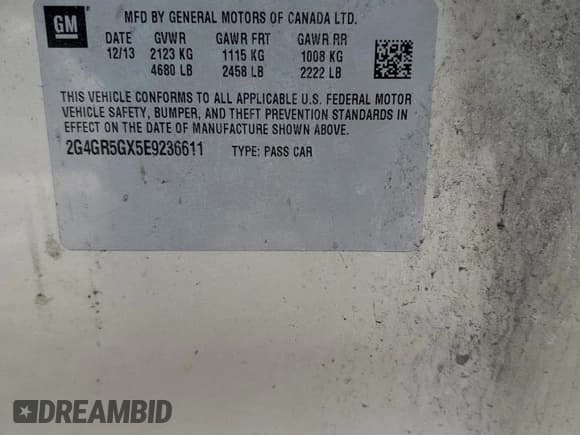 ✅ 2014 Buick Regal Premium II • VIN: 2G4GR5GX5E9236611 • Lot: 44572645. Listed on Copart with 137,405 mi. Free auction sales archive from the USA and detailed vehicle history report at DreamBid. Image 15.