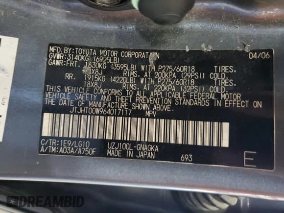 ✅ 2006 Lexus LX 470 • VIN: JTJHT00W964017117 • Lot: 61019524. Wystawiony na Copart z przebiegiem 207 767 mil. Bezpłatny archiwum sprzedaży aukcyjnych z USA i szczegółowy raport historii pojazdu na DreamBid. Zdjęcie 15.