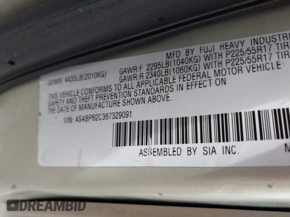 ✅ 2006 Subaru Legacy Outback Limited • VIN: 4S4BP62C367329091 • Lot: 42895201. Listed on IAAI with 135,991 mi. Free auction sales archive from the USA and detailed vehicle history report at DreamBid. Image 9.