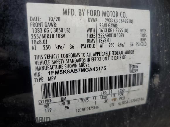 ✅ 2021 Ford Police Interceptor Utility • VIN: 1FM5K8AB7MGA43175 • Lot: 77896114. Wystawiony na Copart z przebiegiem 114 634 mil. Bezpłatny archiwum sprzedaży aukcyjnych z USA i szczegółowy raport historii pojazdu na DreamBid. Zdjęcie 13.