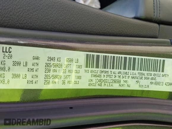 ✅ 2020 Dodge Durango GT Plus • VIN: 1C4RDHDG1LC296568 • Lot: 42977968. Wystawiony na IAAI z przebiegiem 115 779 mil. Bezpłatny archiwum sprzedaży aukcyjnych z USA i szczegółowy raport historii pojazdu na DreamBid. Zdjęcie 9.