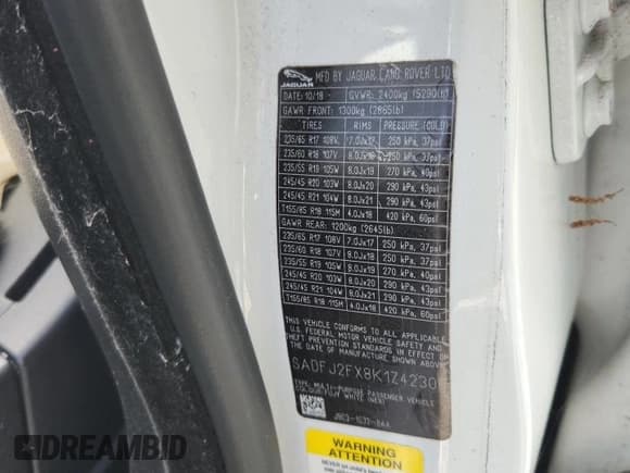 ✅ 2019 Jaguar E-Pace S • VIN: SADFJ2FX8K1Z42306 • Лот: 66336395. Опубликован ранее на Copart с пробегом 49 785 миль. Бесплатный доступ к архиву аукционных продаж из США и подробный отчёт об истории автомобиля на DreamBid. Изображение 13.