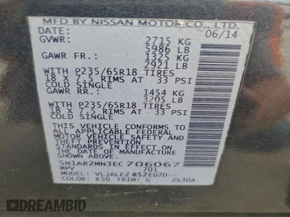 ✅ 2014 Nissan Pathfinder SV • VIN: 5N1AR2MN3EC706067 • Lot: 95648925. Listed on Copart with 198,434 mi. Free auction sales archive from the USA and detailed vehicle history report at DreamBid. Image 13.