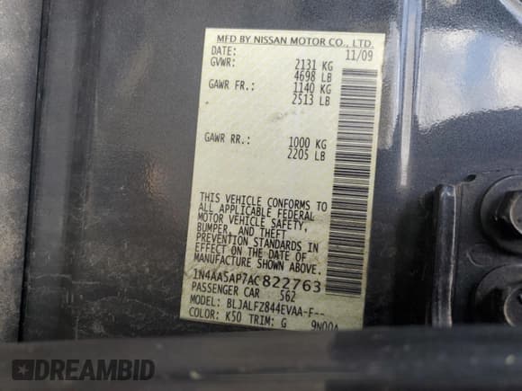 ✅ 2010 Nissan Maxima S • VIN: 1N4AA5AP7AC822763 • Лот: 82654755. Опубликован ранее на Copart с пробегом 184 395 миль. Бесплатный доступ к архиву аукционных продаж из США и подробный отчёт об истории автомобиля на DreamBid. Изображение 13.