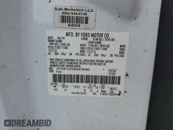 ✅ 2014 Ford F-150 XL • VIN: 1FTNF1CF0EKE76383 • Lot: 82230235. Listed on Copart with 227,460 mi. Free auction sales archive from the USA and detailed vehicle history report at DreamBid. Image 12.