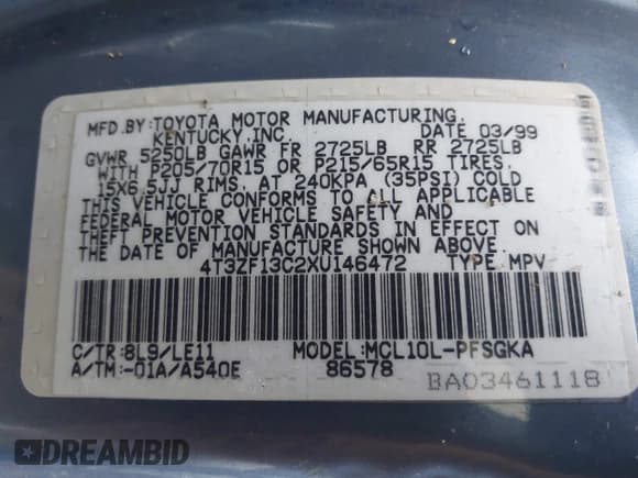 ✅ 1999 Toyota Sienna LE • VIN: 4T3ZF13C2XU146472 • Лот: 43872962. Опубликован ранее на IAAI с пробегом 284 860 миль. Бесплатный доступ к архиву аукционных продаж из США и подробный отчёт об истории автомобиля на DreamBid. Изображение 9.