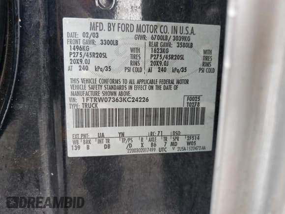 ✅ 2003 Ford F-150 Harley-Davidson • VIN: 1FTRW07363KC24226 • Lot: 67686925. Listed on Copart with 168,393 mi. Free auction sales archive from the USA and detailed vehicle history report at DreamBid. Image 12.