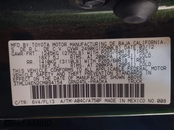 ✅ 2012 Toyota Tacoma • VIN: 3TMLU4EN2CM094154 • Lot: 41322227. Listed on IAAI with 270,712 mi. Free auction sales archive from the USA and detailed vehicle history report at DreamBid. Image 9.