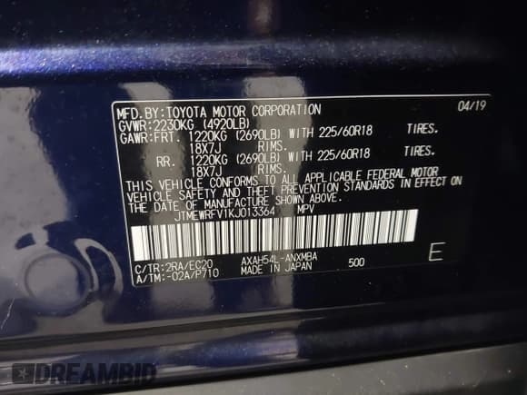 ✅ 2019 Toyota RAV4 Hybrid XSE • VIN: JTMEWRFV1KJ013364 • Lot: 43530245. Listed on IAAI with 109,550 mi. Free auction sales archive from the USA and detailed vehicle history report at DreamBid. Image 9.