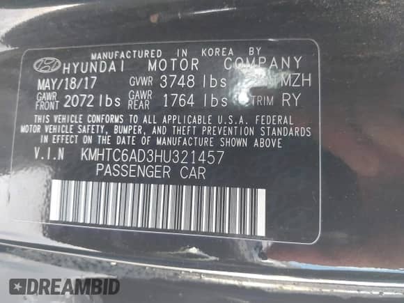 2017 Hyundai Veloster z VIN KMHTC6AD3HU321457, wystawiony jako IAAI lot #43382446 z przebiegiem Nie podano mil oraz . Historia ofert i sprzedaży dostępna na DreamBid. Obrazek 9.