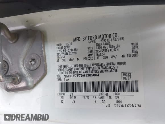 ✅ 2017 Ford Transit Connect XLT • VIN: NM0LE7F79H1305804 • Lot: 42148597. Listed on IAAI with 184,087 mi. Free auction sales archive from the USA and detailed vehicle history report at DreamBid. Image 9.