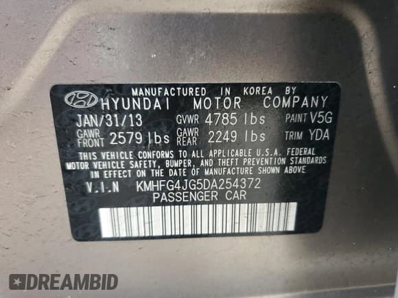✅ 2013 Hyundai Azera • VIN: KMHFG4JG5DA254372 • Лот: 55731895. Опубликован ранее на Copart с пробегом 116 549 миль. Бесплатный доступ к архиву аукционных продаж из США и подробный отчёт об истории автомобиля на DreamBid. Изображение 12.