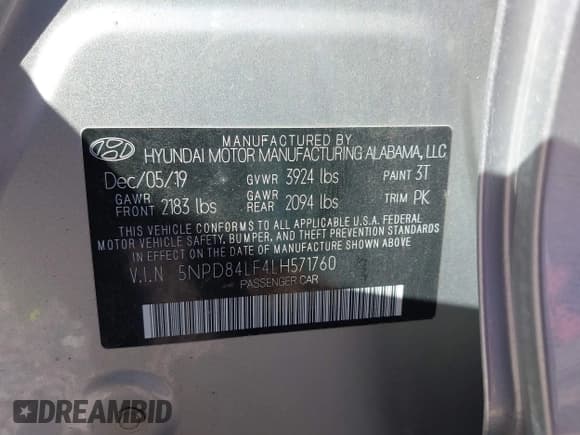 ✅ 2020 Hyundai Elantra SEL • VIN: 5NPD84LF4LH571760 • Lot: 43388686. Listed on IAAI with 74,258 mi. Free auction sales archive from the USA and detailed vehicle history report at DreamBid. Image 9.