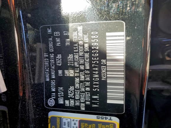 ✅ 2014 Kia Optima LX • VIN: 5XXGM4A75EG329580 • Lot: 95564365. Listed on Copart with 128,899 mi. Free auction sales archive from the USA and detailed vehicle history report at DreamBid. Image 12.