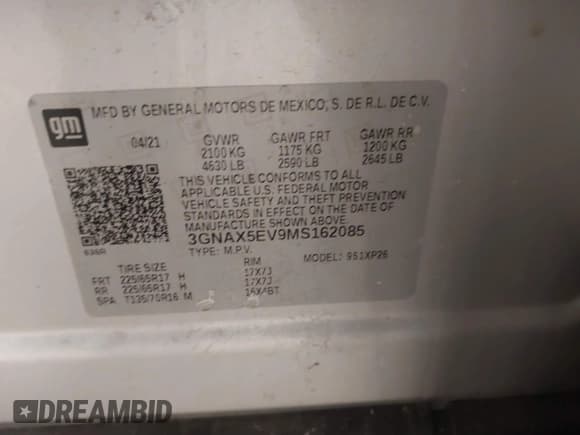 ✅ 2021 Chevrolet Equinox LS • VIN: 3GNAX5EV9MS162085 • Лот: 41381002. Опубликован ранее на IAAI с пробегом 38 810 миль. Бесплатный доступ к архиву аукционных продаж из США и подробный отчёт об истории автомобиля на DreamBid. Изображение 9.