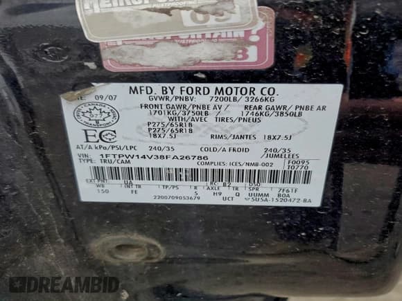 ✅ 2008 Ford F-150 XLT • VIN: 1FTPW14V38FA26786 • Lot: 95449605. Listed on Copart with 173,482 mi. Free auction sales archive from the USA and detailed vehicle history report at DreamBid. Image 12.