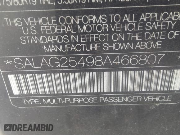✅ 2008 Land Rover LR3 HSE • VIN: SALAG25498A466807 • Lot: 40741016. Listed on IAAI with 106,464 mi. Free auction sales archive from the USA and detailed vehicle history report at DreamBid. Image 9.